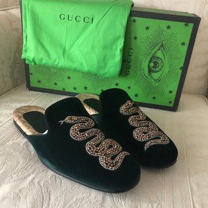 Gucci Lawrance Snake Velvet Green Mules